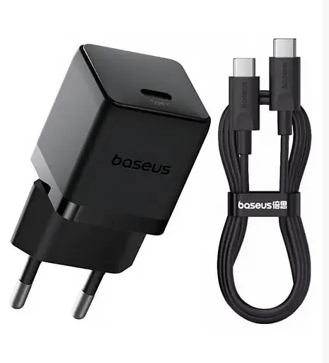 Сетевой адаптер Baseus Palm Fast Charger 1C 20 W + Cable Type-C to Type-C P10111602113-01 Черный - фото 1