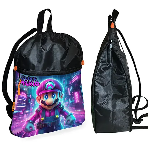 Рюкзак-мішок для взуття, спортивної форми Супер Маріо «Super Mario» дитяча сумка для змінки з розширювачем (01325)