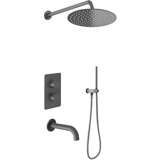 Душева система Kohlman Axel 25 graphite з термостатом + BOX прихованого монтажу KPL-QW433AG25, Графіт - фото 1