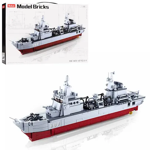 Конструктор SLUBAN Військовий корабель, 497 деталей, літак, масштаб 1:450, 47.5x33.5x7 см