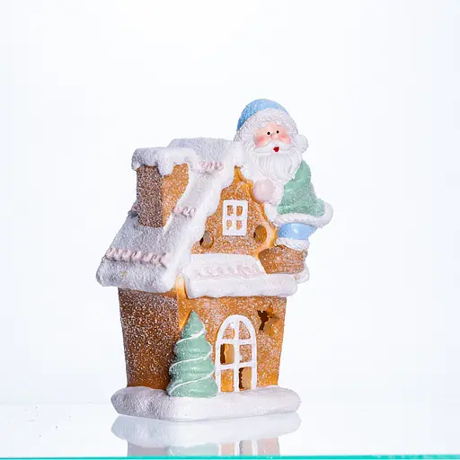 Новорічна декоративна фігурка з підсвічуванням Будиночок з Сантою Yiwu CR-6-6 з порцеляни 14 × 9 × 20 см  - фото 2