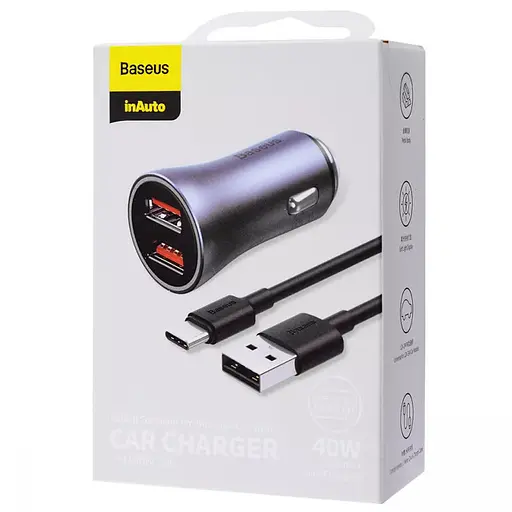 АЗП Baseus Golden Contactor Pro 40W 2USB + Type-C 5A (1m) (TZCCJD-A0G) Сірий - фото 5