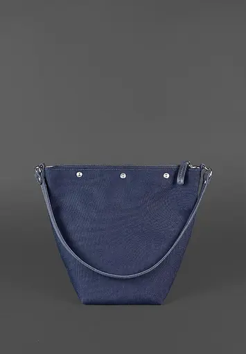 Шкіряна плетена жіноча сумка Пазл M синя Crazy Horse - фото 4