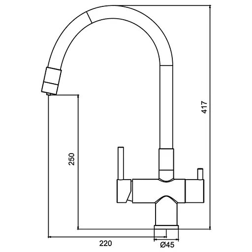 Змішувач для кухні на дві води з гнучким виливом Koer KB-72002-05 KR3384 Чорний матовий - фото 3