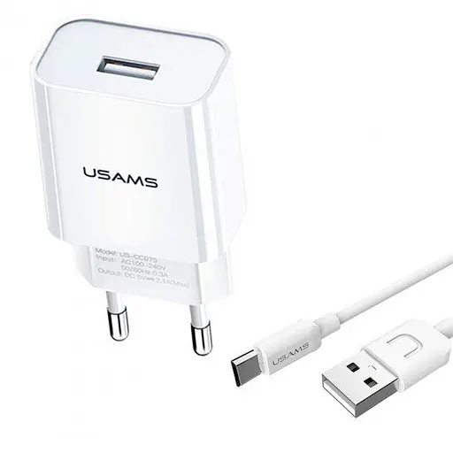 Зарядный набор Usams T21 (блок T18 + Uturn Micro cable) белый - фото 1