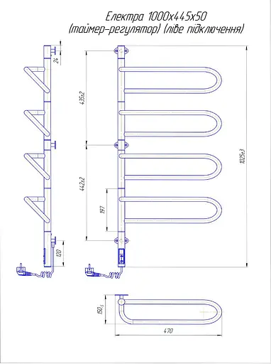 Электрический полотенцесушитель Mario Электра-I 1000x445/150 TR таймер-регулятор л/п 2.3.1005.11.P - фото 3