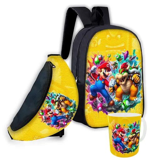 Набор детский Супер Марио рюкзак рюкзак 36х27см сумка-бананка, кружка с принтом для мальчика (01562)