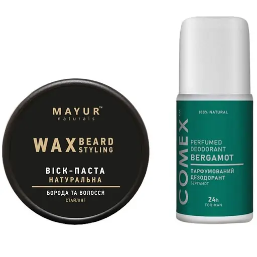 Уцінка. Чоловічий подарунковий набір №61: Віск-паста для бороди Mayur 50 мл + Дезодорант Comex Бергамот 50 мл