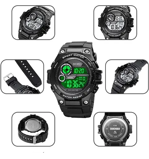 Мужские спортивные наручные часы Skmei 1759 водонепроницаемые 10 АТМ (Черные) - фото 6