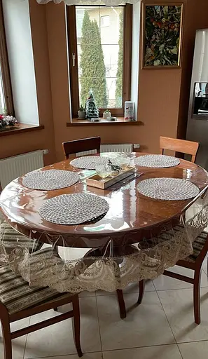 Силіконова скатертина овальна з мереживом Арка 15 см 390х160 см Бежевий - фото 2