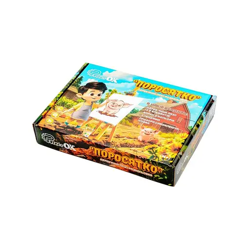 Деревянный пазл-раскраска А5 "Поросенок" PuzzleOK Puz-22939 кисточка, краски, клейкая пленка - фото 1