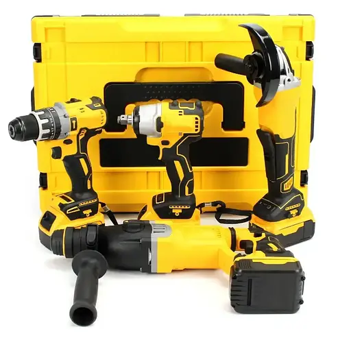 Акумуляторний набір інструментів 28V у кейсі дриль шурупокрут ударний гайковер болгарка перфоратор Жовто-чорний - фото 8