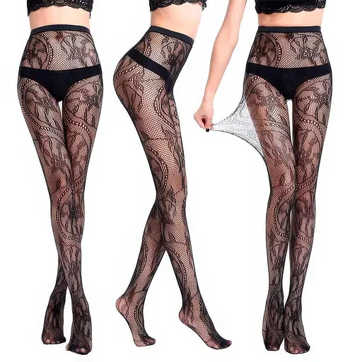 Колготки з квітковим візерунком One size Чорний K000681 - фото 2