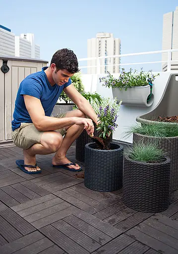 Горшок для цветов Keter 18 л Cylinder Planter Medium коричневый - фото 5