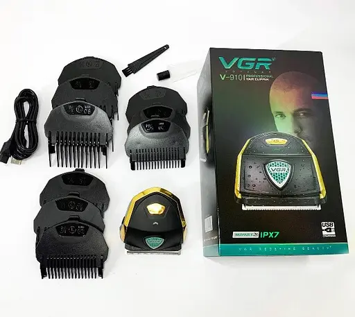 Мужской аккумуляторный триммер VGR V-910 с 9 насадками дисплеем машинка для стрижки IPX7 10 Вт - фото 5
