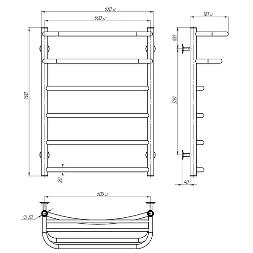 Електрична рушникосушка Unio KSp EU 700-500-5 Каскад Скоба з полицею, Хром, Праве, Електронний - фото 5