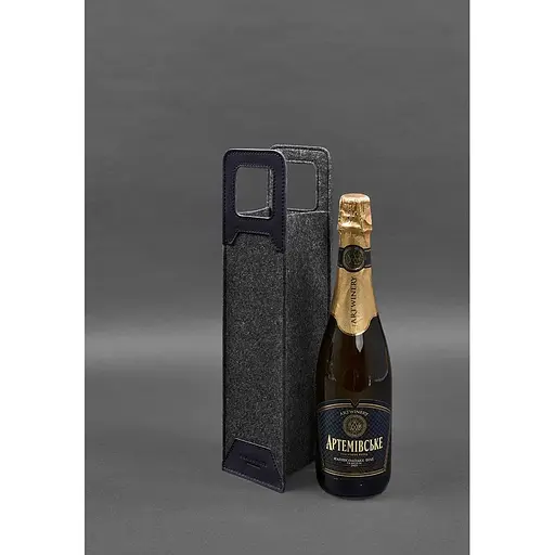 Чехол для вина BlankNote Краст 1.0 из фетра с кожаными вставками синий  - фото 4