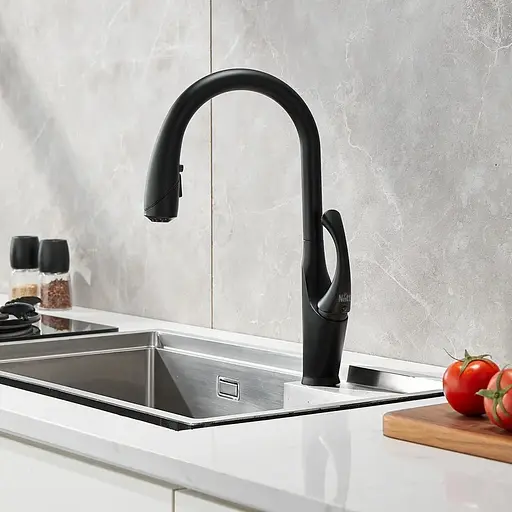 Cмеситель для кухни с выдвижным изливом черный "Лебедь" Nett SBB-435 Черный - фото 2