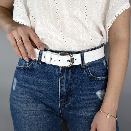 Ремінь шкіряний жіночий батал SF-3531 (145 см) білий з квітами - фото 2