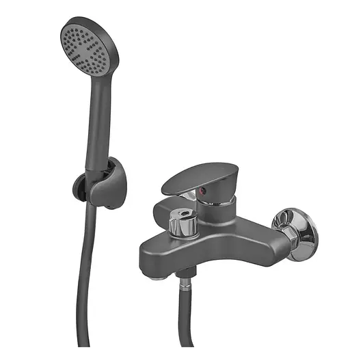 Змішувач для ванни Plamix Cezar-009 Euro SET (зі шлангом лійкою та кронштейном) graphite PM0694 Графіт - фото 1