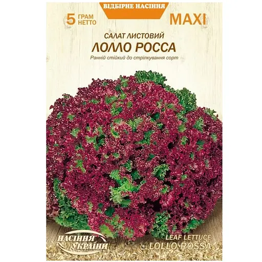 Салат Листовий Лолло Росса Насіння України Maxi 5 г