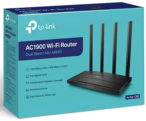 TP-Link Маршрутизатор ARCHER C80 AC1900 4xGE LAN 1xGE WAN MU-MIMO Beamforming - фото 5