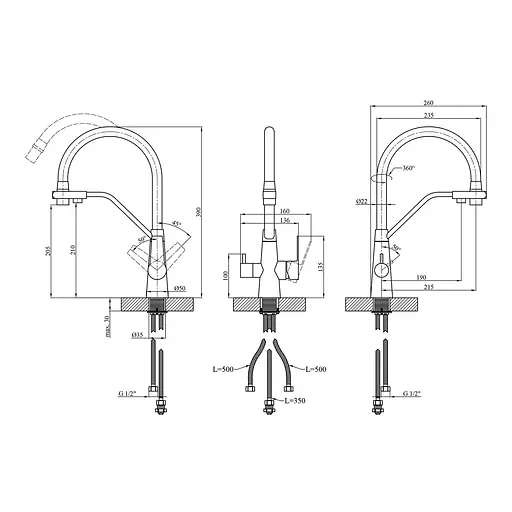 Смеситель для кухни с подключением к фильтру Kroner KRP Edelstahl Klassisch - PVD03817BLK Графит - фото 2