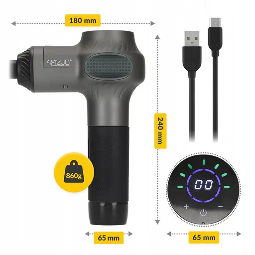 Ручний перкусійний масажер 4FIZJO Massage Gun Active 30 Вт (масажний пістолет) 4FJ0592 (P-5907739319937) - фото 6