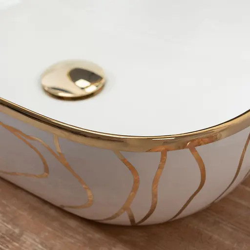 Умивальник Rea Belinda wave white gold накладний білий REA-U8472, Білий - фото 3