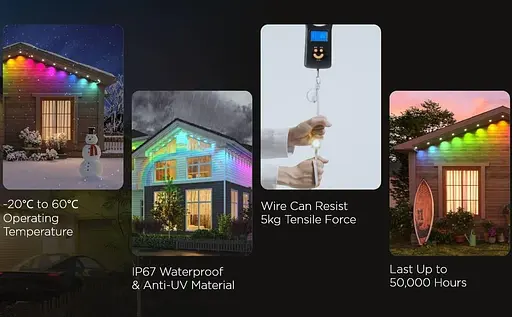 Гирлянда Smart LED Govee H705A Permanent Outdoor Lights RGB, IP67, 30м, кабель прозорий - фото 7