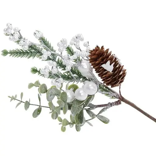 Ветка для декора 23.5 см Искусственные материалы для декора и флористики с ягодами и шишкой Зеленый - фото 1