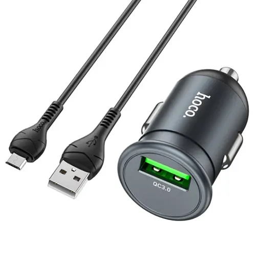 Автомобільний зарядний пристрій Hoco Z43 Mighty single port QC3.0 car charger set ( Micro ) Чорний - фото 1