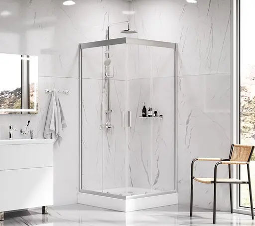 Душевая кабина Am.Pm Gem Square Slide 90x90 см без поддона хром матовый W90UG-403-090MT, Универсальная, прозрачный, хром матовый - фото 3