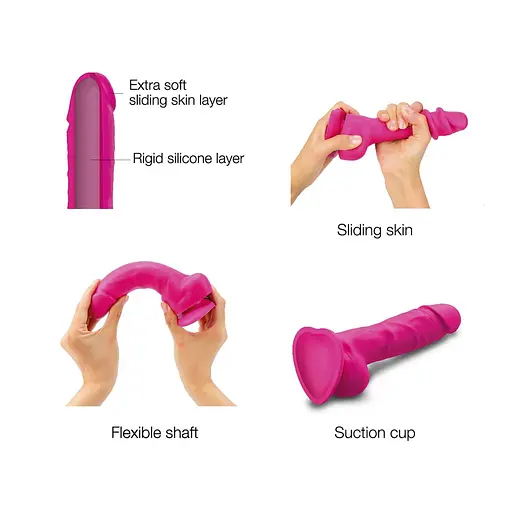 Реалістичний фалоімітатор Strap-On-Me Sliding Skin Realistic Dildo Fuchsia - M, ефект рухомий до - фото 3