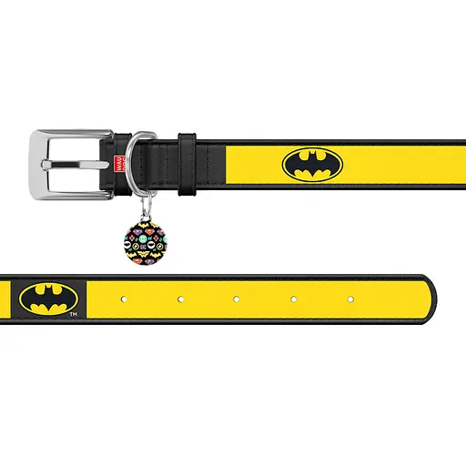 Нашийник для собак шкіряний Waudog Design з QR-паспортом "Бетмен2" S Ш 15 мм Д 26-35 см чорний - фото 3