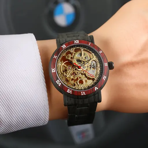 Наручний годинник чоловічий 8277 Black-Red-Gold Forsining acs0031398 - фото 3