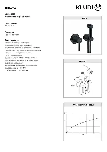 Набір гігієнічного душу прихованого монтажу Kludi Bozz 389983976 чорний - фото 3
