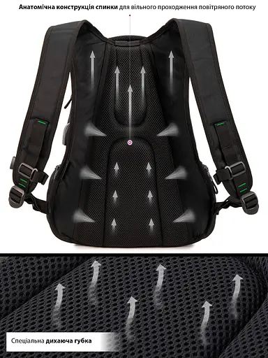 Підлітковий рюкзак з ортопедичною чорною спинкою з usb портом для хлопців Winner / SkyName для студентів (91-19) - фото 5