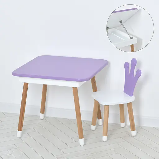 Стіл зі стільчиком, корона, ящик, бузково-білий, 06-025V-BOX - фото 2