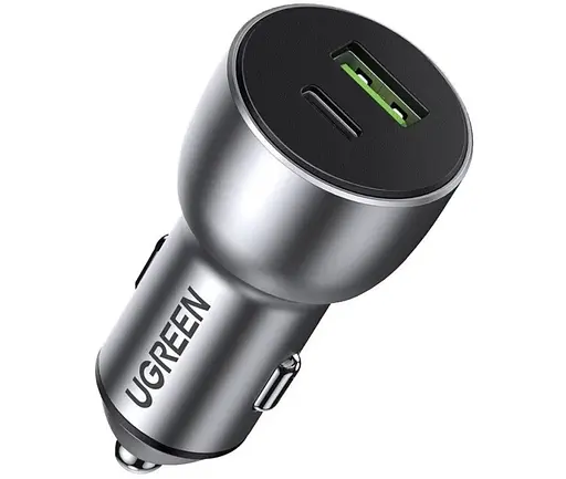 Зарядный адаптер для авто UGREEN CD213 2 порта C+U 52.5W серый - фото 1