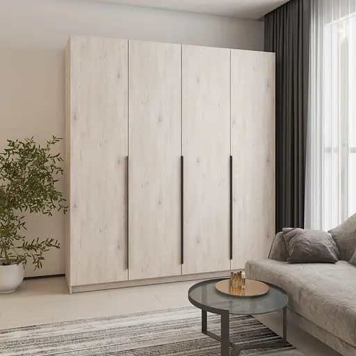 Шкаф 4-дверный MebelStar Оскар ДСП BG, 4 дополнительных полки 200x52x220 см Аляска серый (MBS-4759)