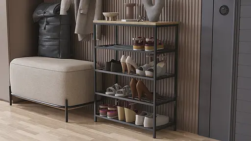 Полиця для взуття Слайм 4 Ferrum-decor 820x630x260 Чорний метал ДСП Дуб Сонома 16 мм (FRD-105162)