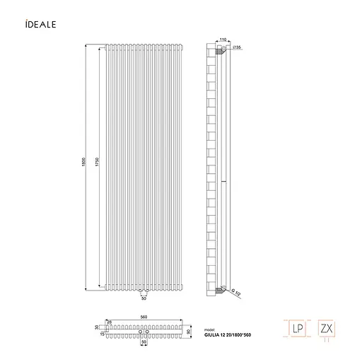 Радіатор дизайнерський Ideale Giulia 12 20/1800/560 чорний, Чорний - фото 5