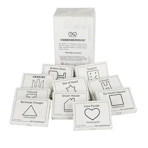 Набір дерев'яних головоломок "Wooden mini puzzle set" Заморочка 12en - фото 1