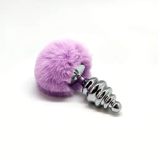 Анальна пробка Alive Anal Pleasure Metal Anal Fluffy Twist Plug M 8 см (бузковий) - фото 2