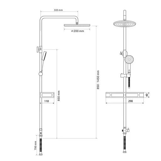 Душова система хром Rj RS 4011СS, Хром - фото 2