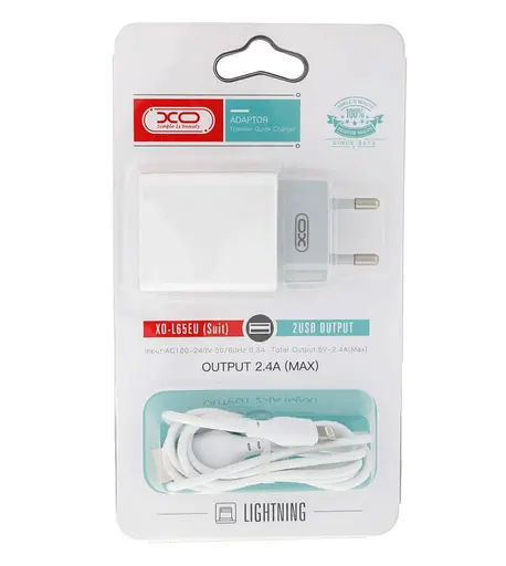 Зарядний пристрій XO L65 2.4 A two USB charger for Lightning - фото 1