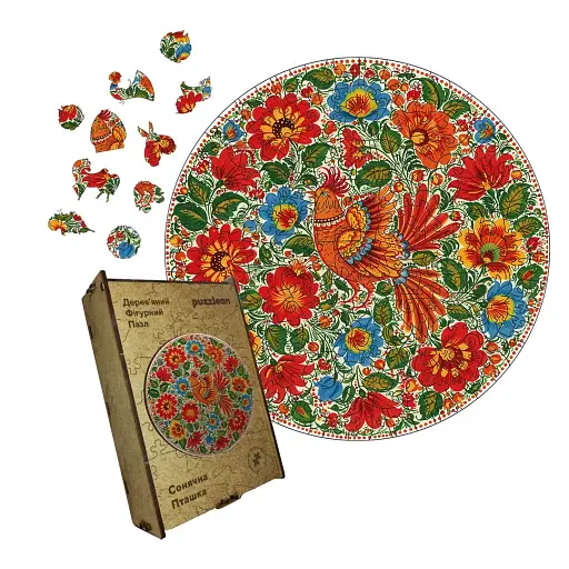 Деревянный пазл Декоративная Роспись Солнечная Птичка, А4, Картонная коробка 100 элементов