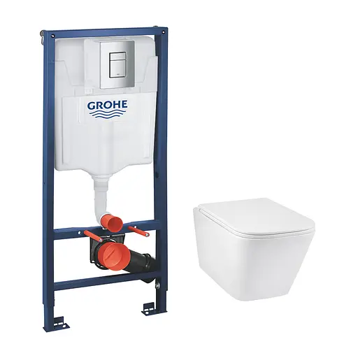 Комплект 4 в 1: Инсталляция Grohe Rapid SL 3 в 1 38772001 + Унитаз безободочный Kroner Eifel WHI523629 RIMLESS с сиденьем Slim Duroplast / Soft-close / Quick relase KE523629WHIR (387720 - фото 1