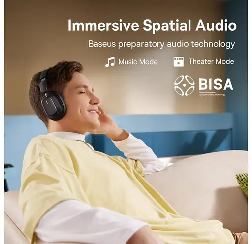 Накладні навушники Baseus Bowie H1i, Noise-Cancellation Wireless Headphones, BT5.3, 3.5mm, 600mAh, 100h, ANC, black - фото 13